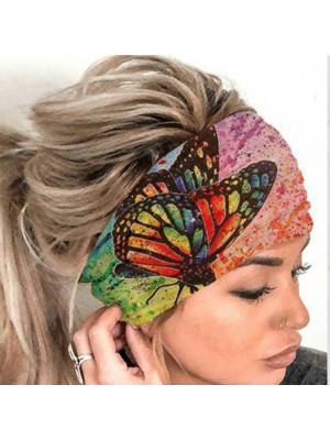 Nonslip Comfortable Women Sweatband Elastic Yoga Hairband Bandana Sports Headband Running  Butterfly Print