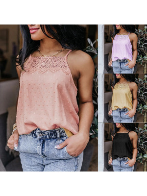 Womens Lace Tank Tops Sleeveless Vest Cami Ladies Summer Strappy T-shirt Blouse
