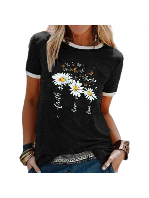 Plus Size Womens Summer Flower Print T-Shirt Tops Ladies Casual Loose Blouse Tee