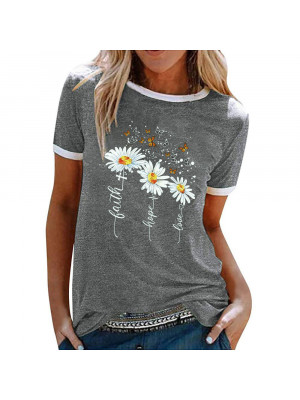 Plus Size Womens Summer Flower Print T-Shirt Tops Ladies Casual Loose Blouse Tee