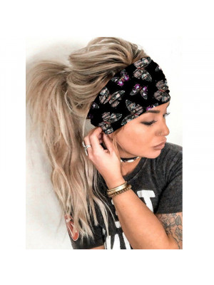 Summer Fashion Butterfly Women Print Yoga Workout Elastic Head wraps Scarf Hair Band Scrunch Headband Turban Jersey Boho
