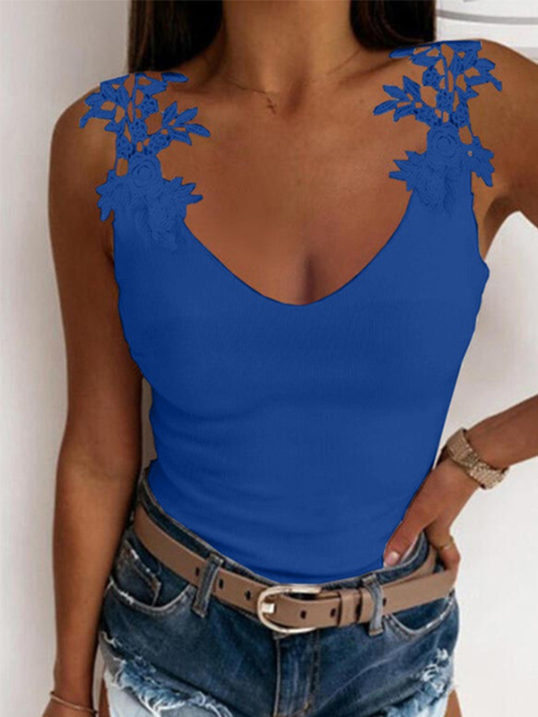 Women Summer Sexy Lace Print Blouse Tank Vest Ladies Cami Tops T Shirt Plus Size