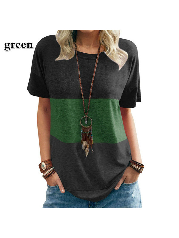 Women's Contrast Color Blouse Tops T-shirt Summer Short Sleeve Loose Tee Shirts