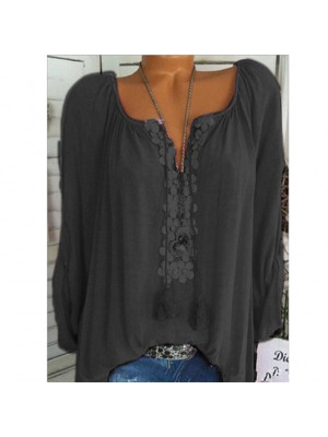 Plus Size Womens V Neck Long Sleeve Blouse Loose T Shirt Casual Tunic Baggy Tops