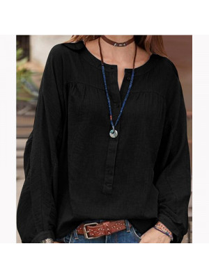 Plus Size Womens Blouse Ladies V Neck Long Sleeve Loose Tunic T-Shirt Casual Top