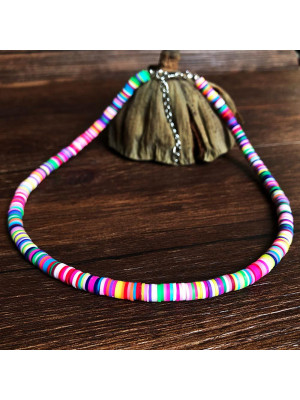 6mm Boho Handmade Colorful Necklace Flat Round Beaded Necklace Gift Charm Chain