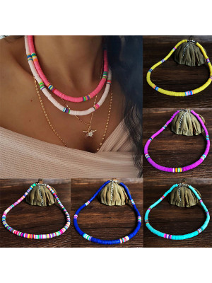 6mm Boho Handmade Colorful Necklace Flat Round Beaded Necklace Gift Charm Chain