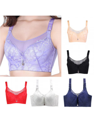 Womens Lace Push Up Gauze Gather Underwire Bra Padded Full Cup 38 42 44 46 C D E