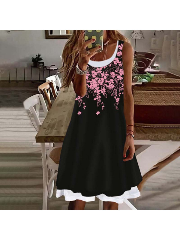Plus Size Womens Summer Floral Sleeveless Midi Dress Lady Loose Holiday Sundress