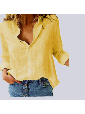 Women Linen Long Sleeve Blouse Ladies Leisure Button Loose Shirt Tops Plus Size