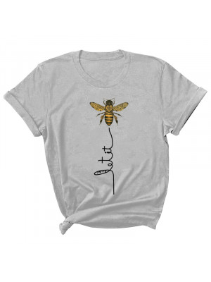 Summer Womens Letter Printed Tops Let It Bee Printed Casual Graphic Tee T-shirts