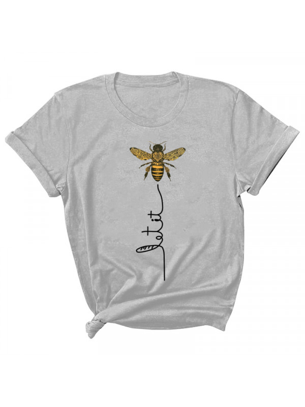 Summer Womens Letter Printed Tops Let It Bee Printed Casual Graphic Tee T-shirts
