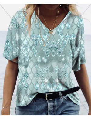 Boho Womens V-Neck Short Sleeve Blouse Ladies Floral T-Shirt Casual Baggy Tops 