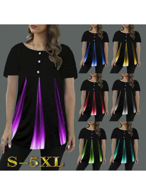 Plus Size Women Loose T-Shirts Ladies Gradient Holiday Casual Tops Blouse Tunic