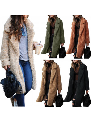  Women Teddy Bear Knee Coat Ladies Vintage Faux Fur Jacket Outwear Overcoat 16