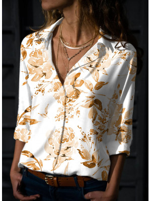 Womens V Neck Floral Blouse Tops Ladies Work Office Long Sleeve Buttons T Shirt
