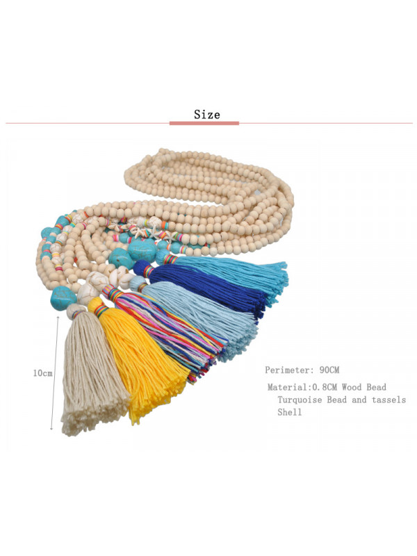 Womens Boho Wooden Bead Retro Long Chain Necklace Sweater Tassel Pendant Jewelry