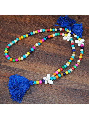 Boho Multicolour Wooden Bead Tassel Pendant Necklace Long Sweater Chain Jewelry