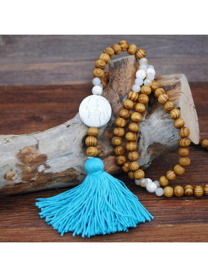 Women Retro Wooden Beads Boho Long Chain Necklace Sweater Tassel Pendant Jewelry