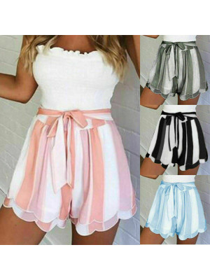 Women Striped Summer Shorts Holiday Beach Ladies High Waisted Hot Pants Size 6-22