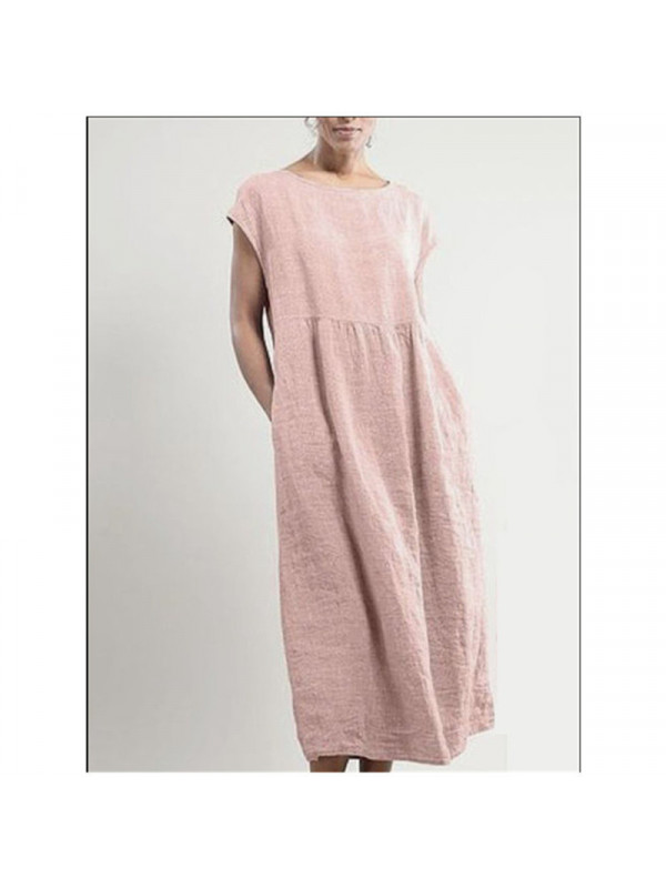 Womens Sleeveless Cotton Linen Long Dress Ladies Casual Pockets Sundress Summer