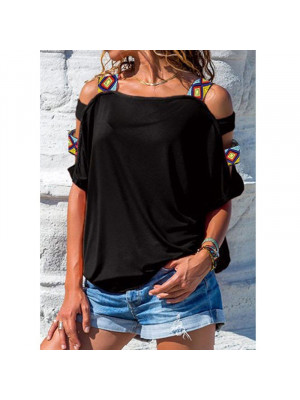 Ladies Sexy Cold Shoulder Tops Women Boho Short Sleeve T-shirt Casual Tee Blouse