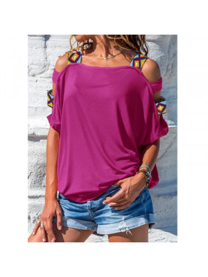 Ladies Sexy Cold Shoulder Tops Women Boho Short Sleeve T-shirt Casual Tee Blouse