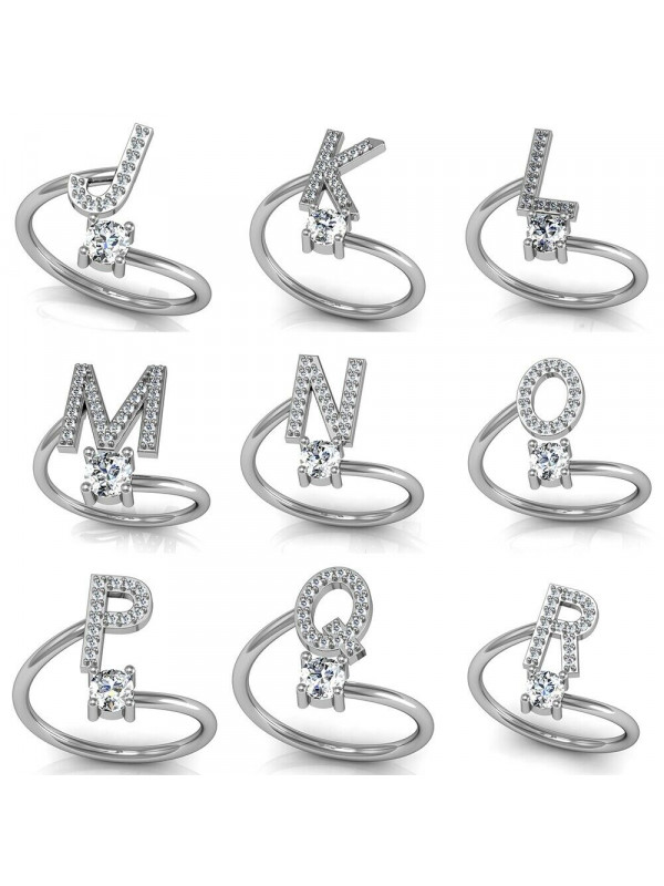 Adjustable Open 26 Letters Gift Ring Fashion Initials A-Z Crystal Script Zircon