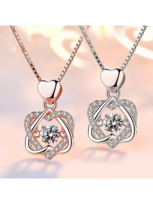 Rose Gold Heart Pendant 925 Sterling Silver Chain Necklace Womens Jewellery Gift