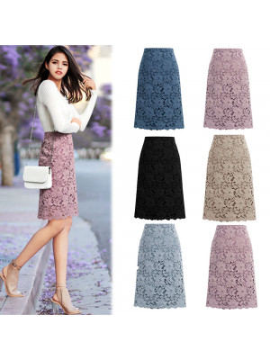 Ladies OL Business Office Bodycon Knee Length Summer A-Line Lace Fairy Skirt