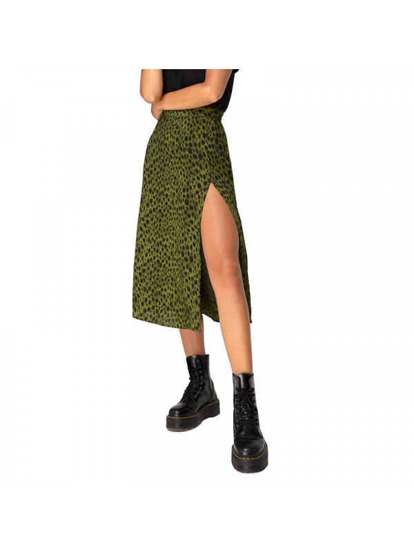 Womens High Waist Leopard Print Skirt Ladies Beach Side Split A-Line Midi Skirts
