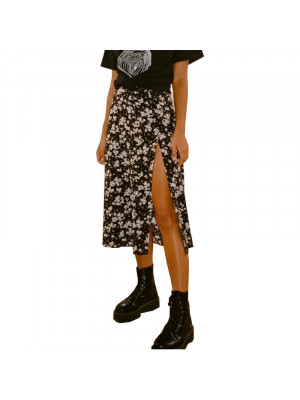 Womens High Waist Leopard Print Skirt Ladies Beach Side Split A-Line Midi Skirts