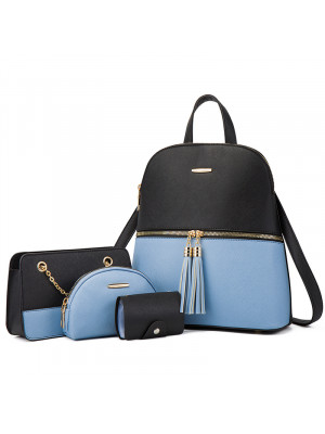 4PCS Ladies Handbag Backpack PU Leather Tote Tri Color Designer Shoulder Bag Set