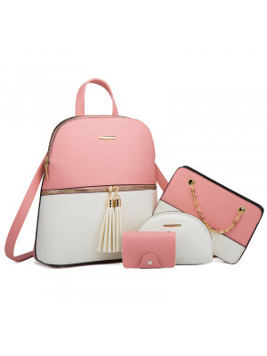 4PCS Ladies Handbag Backpack PU Leather Tote Tri Color Designer Shoulder Bag Set