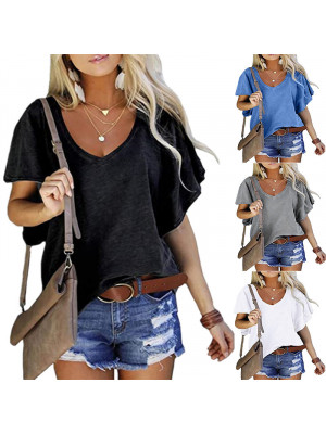 Women Oversized Baggy Tops Ladies Loose Tee Batwing Sleeve V Neck Blouse T shirt