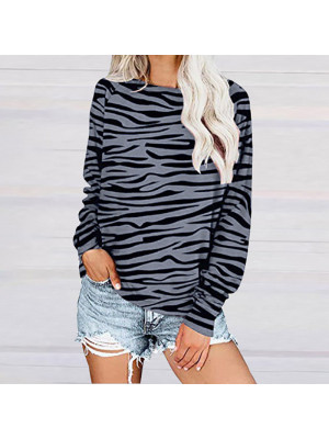Womens Zebra Striped Tops Casual Long Sleeve T Shirt Blouse Loose Jumpers Tee UK