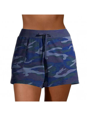Summer Womens Camouflage Elastic Waist Shorts Ladies Pocket Casual Holiday Pants