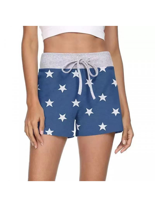 Womens Summer Star Shorts Lady Elastic Waist Drawstring Casual Beach Short Pants