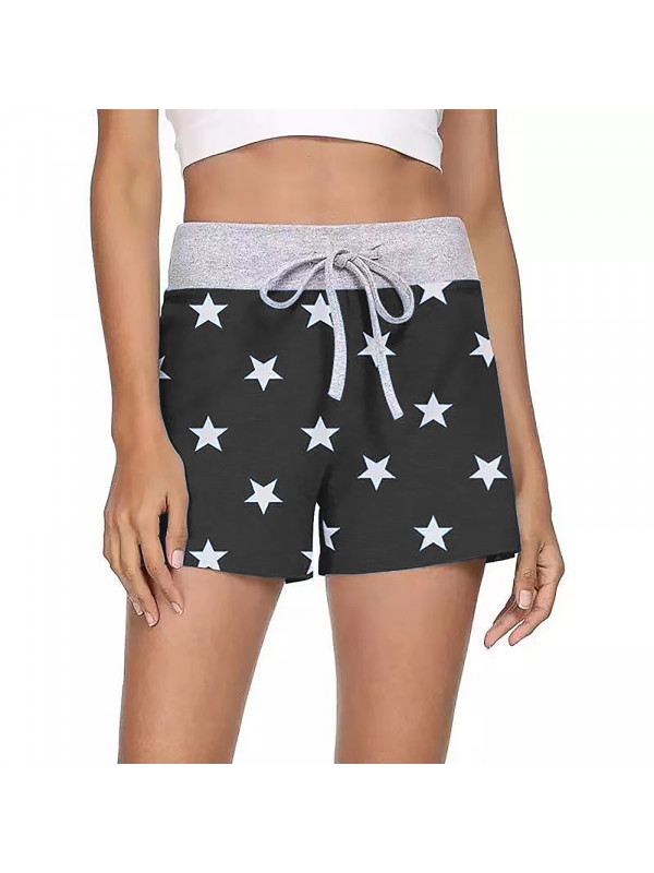 Womens Summer Star Shorts Lady Elastic Waist Drawstring Casual Beach Short Pants