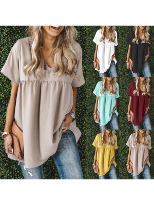Womens Short Sleeve V Neck Blouse T Shirt Ladies Casual Loose Tops Tee Plus Size
