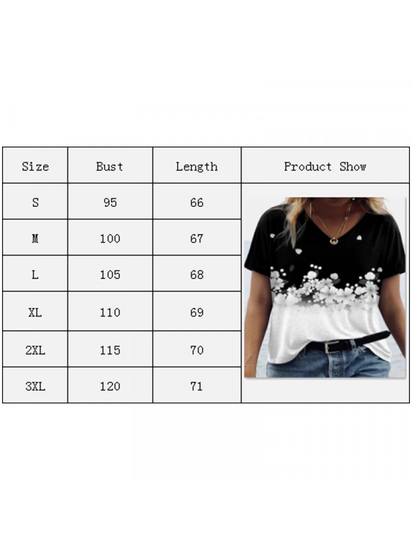 Womens V Neck Summer Tee Tops Ladies Print Casual Loose Pullover T-Shirt Blouse