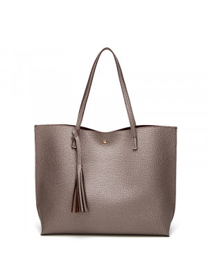 Women Soft Pebbled Casual Tassel Handbag Ladies Leather Look Shoulder Tote Bag