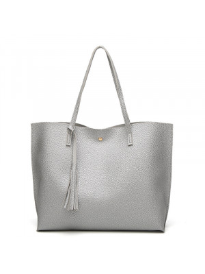 Women Soft Pebbled Casual Tassel Handbag Ladies Leather Look Shoulder Tote Bag