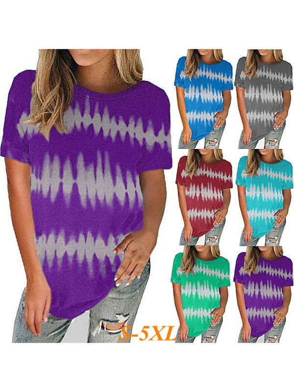 Womens Short Sleeve Top Tie Dye Tee Loose Blouse Round Neck Pullover T Shirt