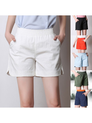 Womens Elastic Waist Plain Shorts Ladies Baggy Pockets Short Hot Pants Summer UK