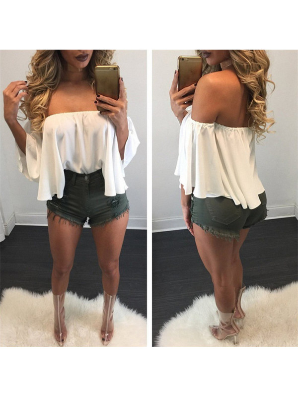 Womens Long Sleeve Tunic Tops Off Shoulder T Shirt Loose Blouse Pullover Tee UK