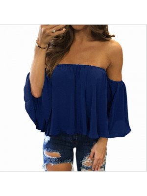 Womens Long Sleeve Tunic Tops Off Shoulder T Shirt Loose Blouse Pullover Tee UK