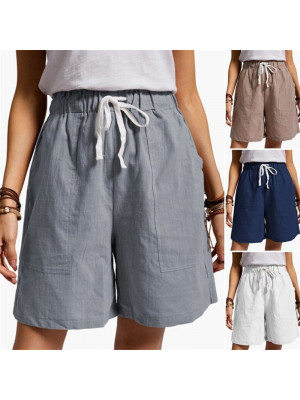 UK Womens Summer Elastic Waist Plain Shorts Ladies Loose Pockets Short Hot Pants