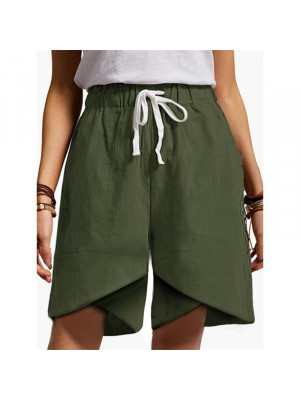 Womens Summer Elastic Waist Plain Shorts Lady Drawstring Pockets Short Hot Pants