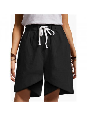 Womens Summer Elastic Waist Plain Shorts Lady Drawstring Pockets Short Hot Pants